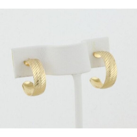 14k Yellow Gold Textured Hoop Earrings 5/8" Hoops - Picture 1 of 8